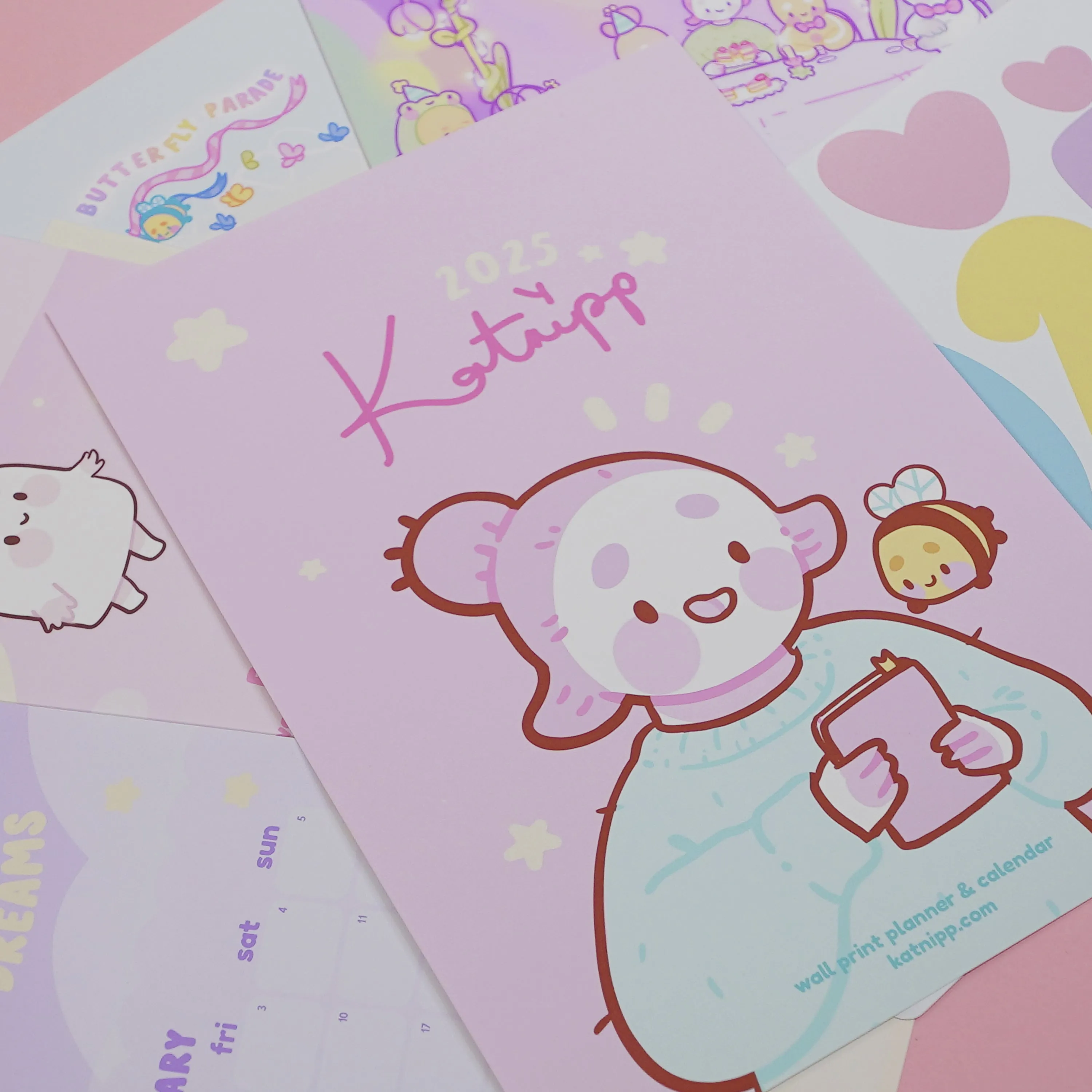2025 Kawaii Katnipp Wall Calendar | A4 Prints with Cute Characters & Bonus Wall Decal | Pastel Desk or Wall Planner