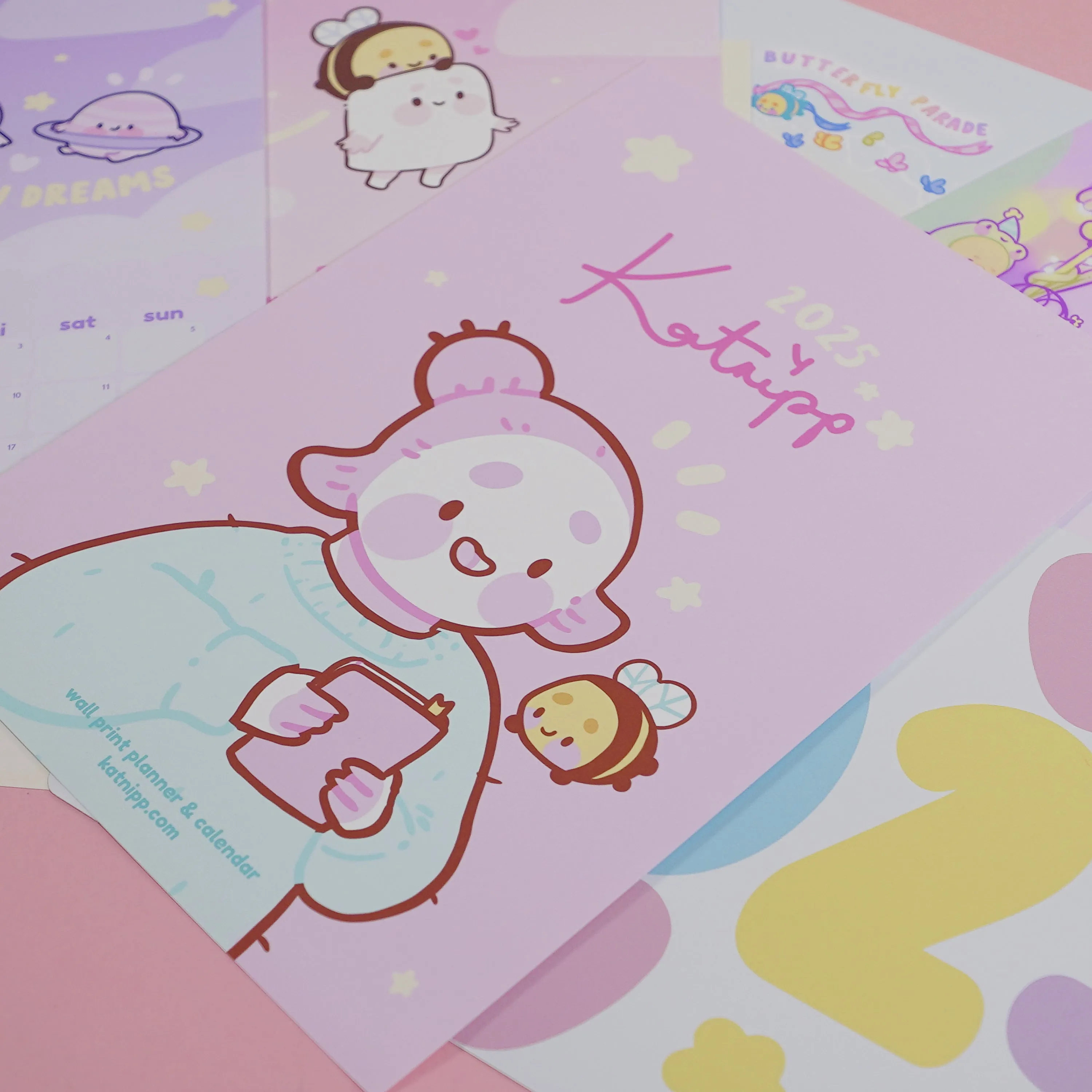 2025 Kawaii Katnipp Wall Calendar | A4 Prints with Cute Characters & Bonus Wall Decal | Pastel Desk or Wall Planner