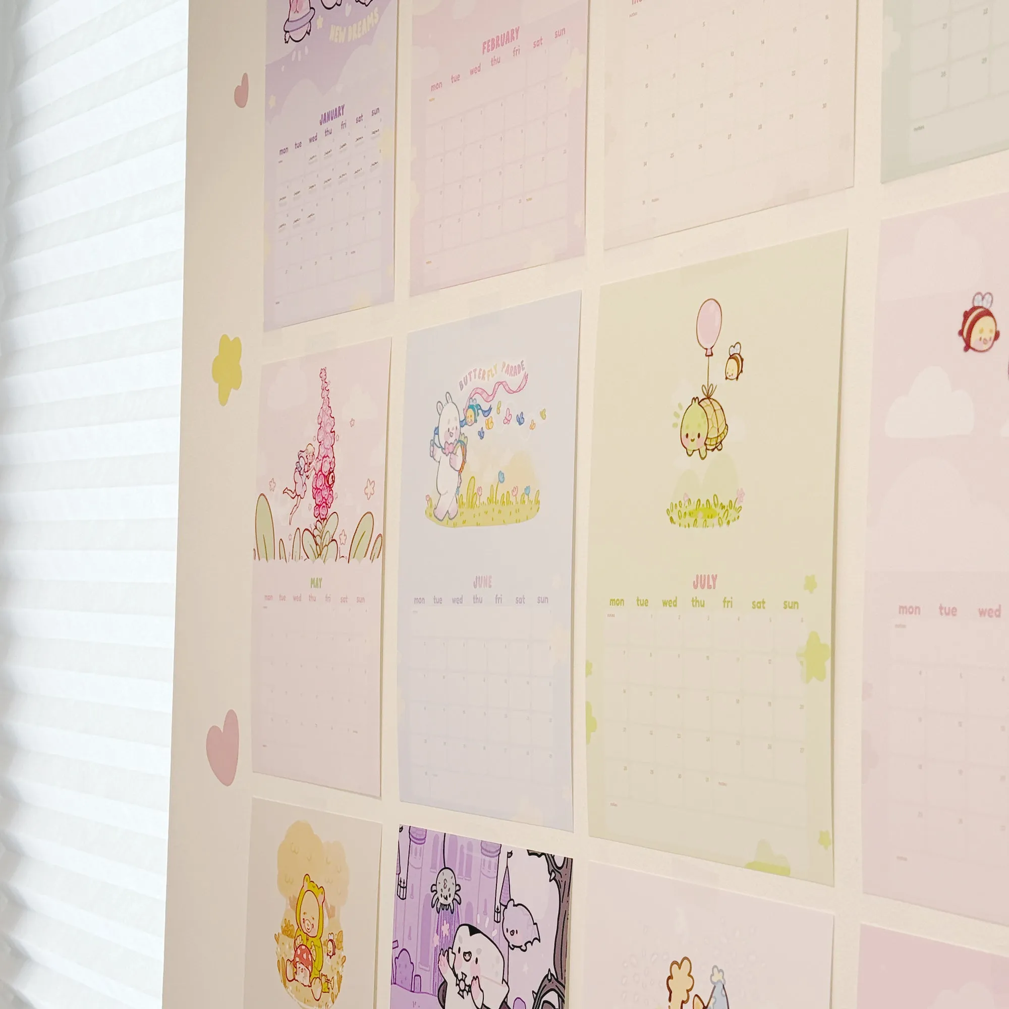 2025 Kawaii Katnipp Wall Calendar | A4 Prints with Cute Characters & Bonus Wall Decal | Pastel Desk or Wall Planner