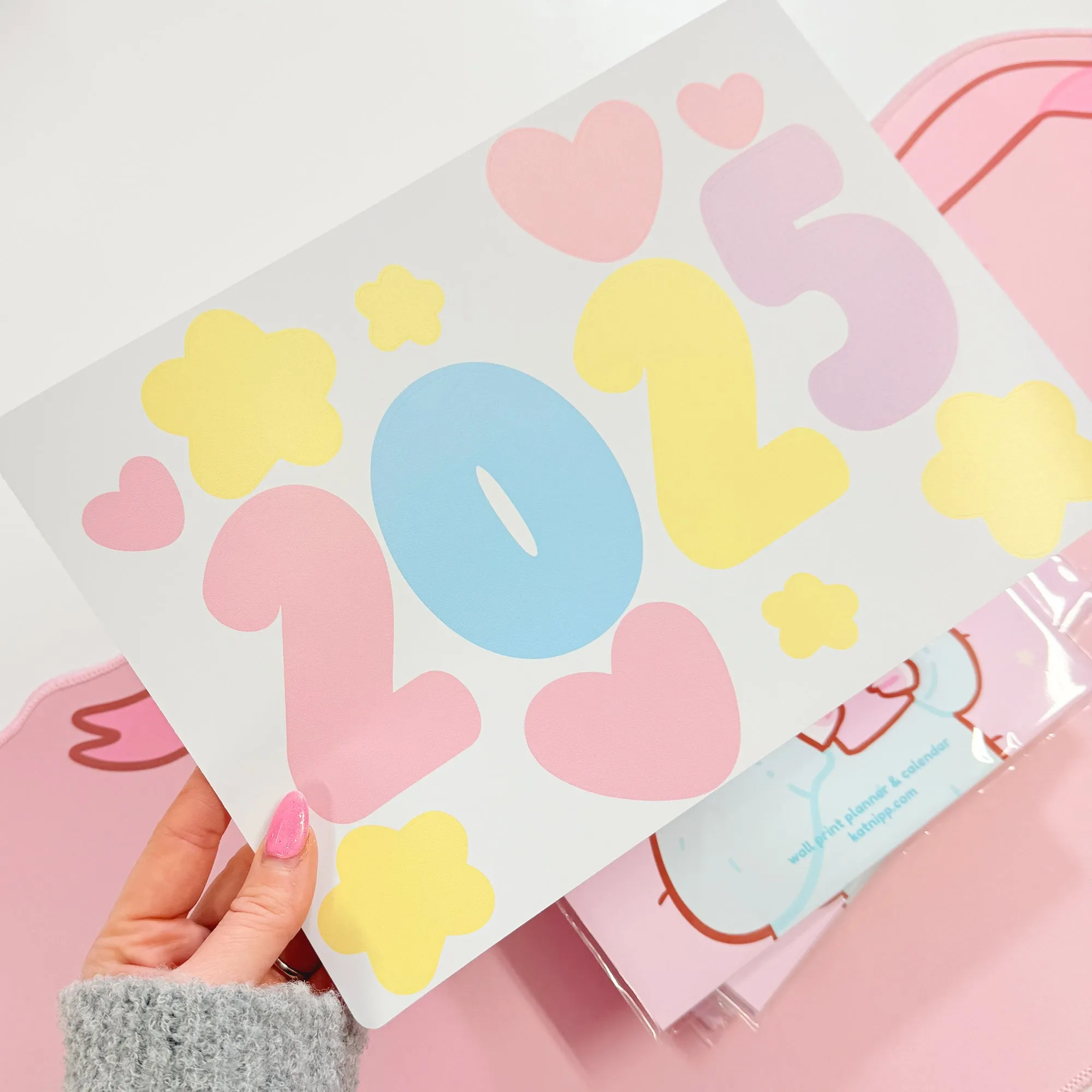 2025 Kawaii Katnipp Wall Calendar | A4 Prints with Cute Characters & Bonus Wall Decal | Pastel Desk or Wall Planner