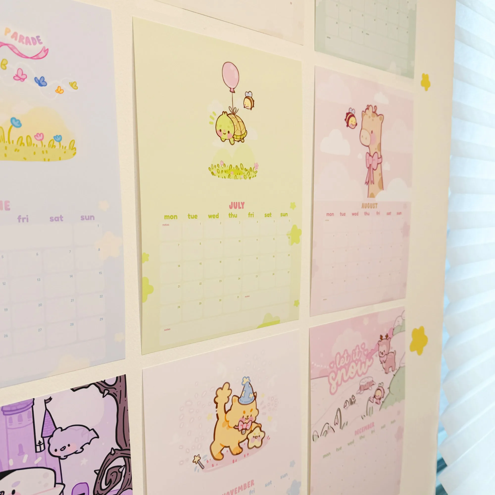 2025 Kawaii Katnipp Wall Calendar | A4 Prints with Cute Characters & Bonus Wall Decal | Pastel Desk or Wall Planner
