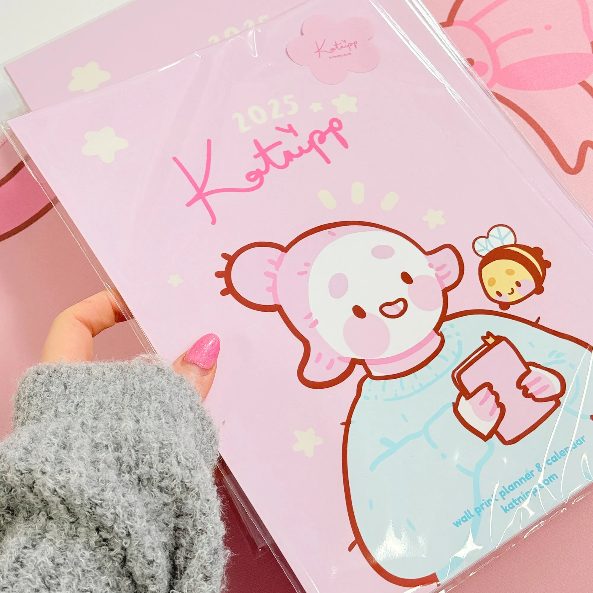 2025 Kawaii Katnipp Wall Calendar | A4 Prints with Cute Characters & Bonus Wall Decal | Pastel Desk or Wall Planner