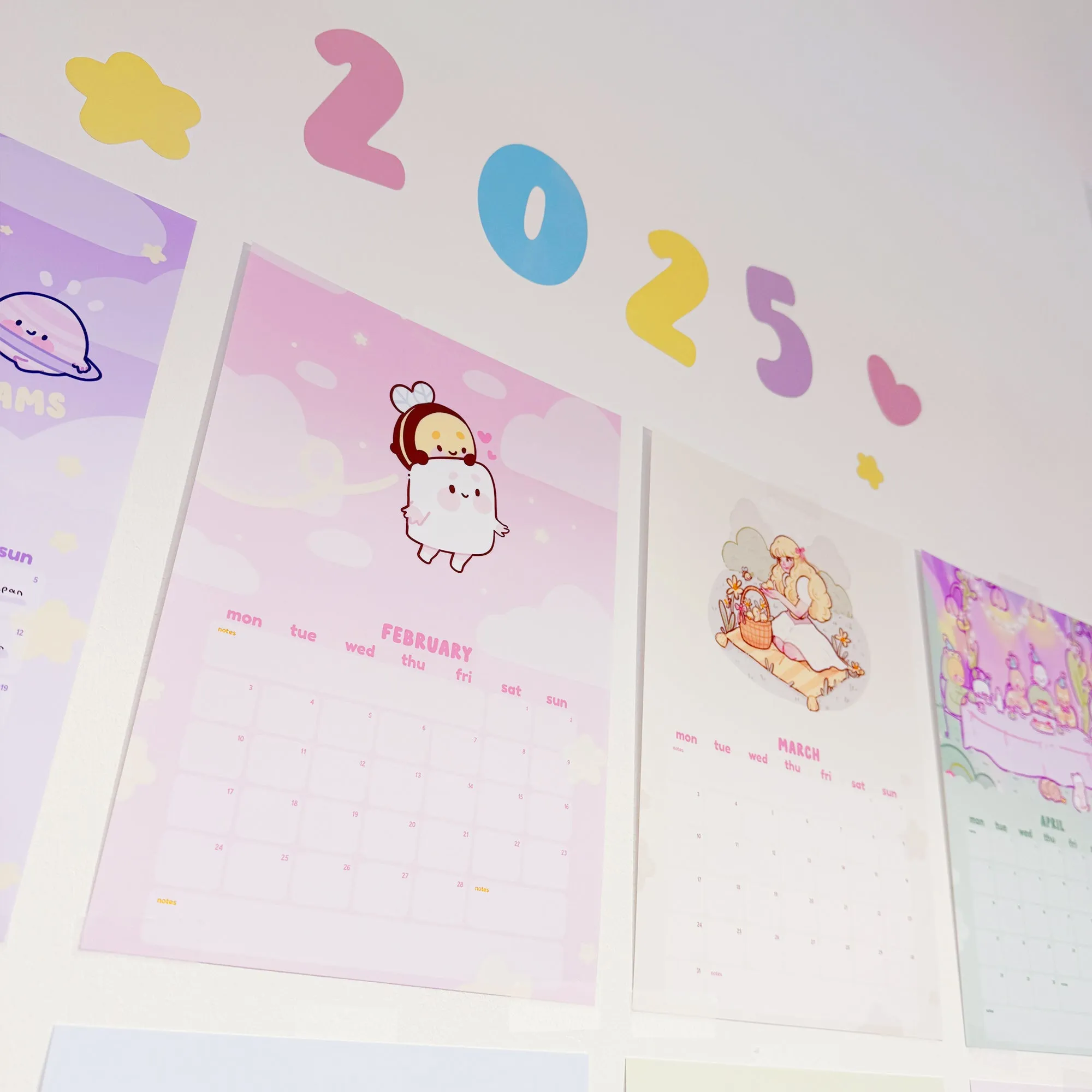 2025 Kawaii Katnipp Wall Calendar | A4 Prints with Cute Characters & Bonus Wall Decal | Pastel Desk or Wall Planner
