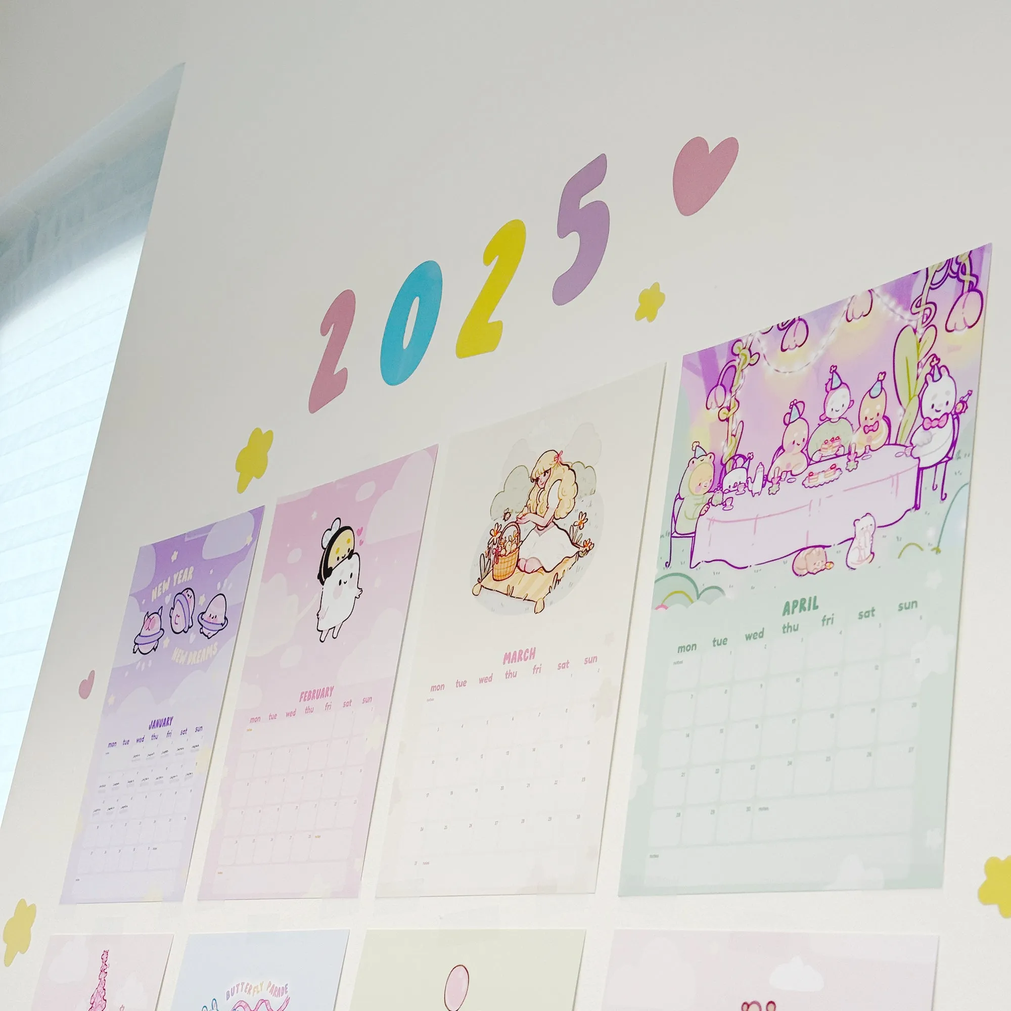 2025 Kawaii Katnipp Wall Calendar | A4 Prints with Cute Characters & Bonus Wall Decal | Pastel Desk or Wall Planner
