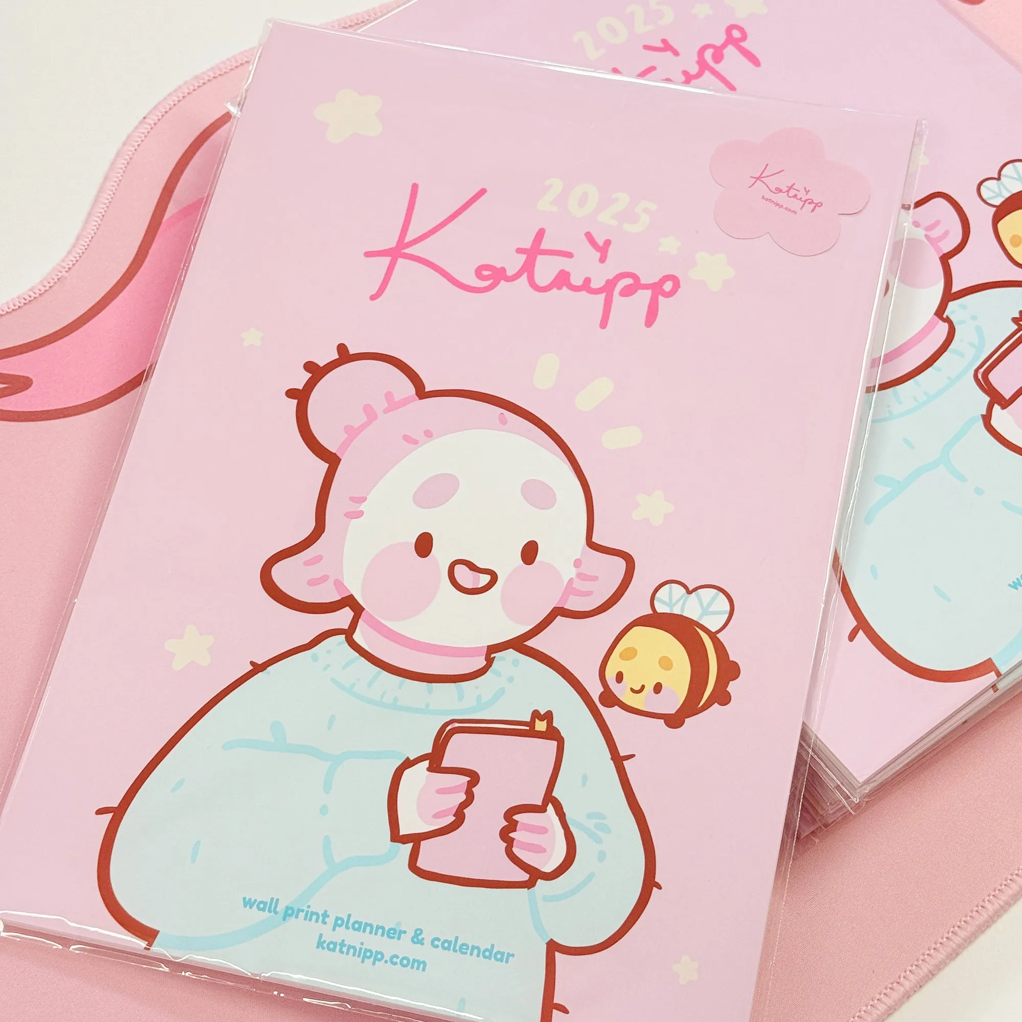 2025 Kawaii Katnipp Wall Calendar | A4 Prints with Cute Characters & Bonus Wall Decal | Pastel Desk or Wall Planner