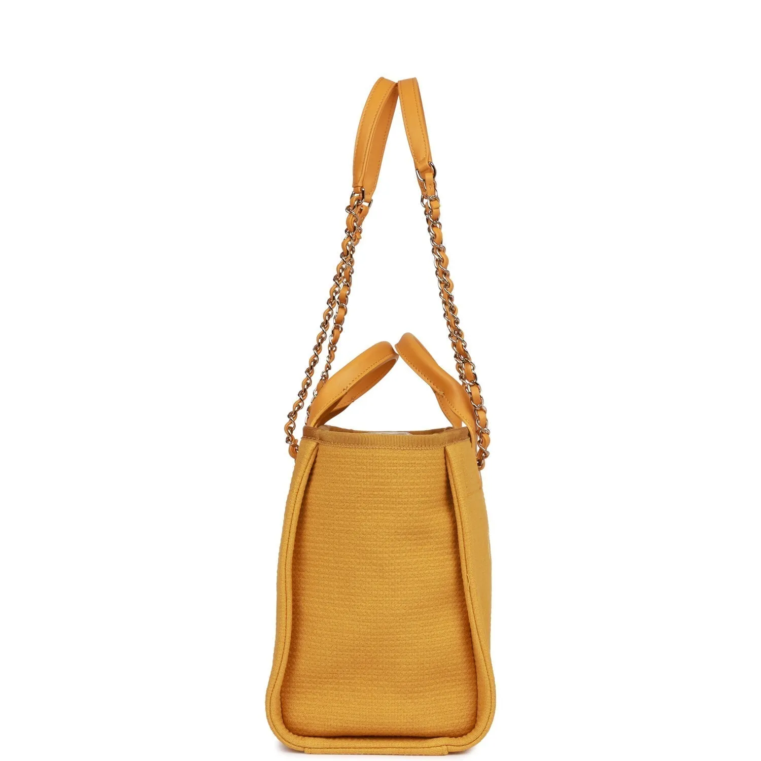 Chanel Small Deauville Shopping Bag Dark Yellow Boucle Light Gold Hardware