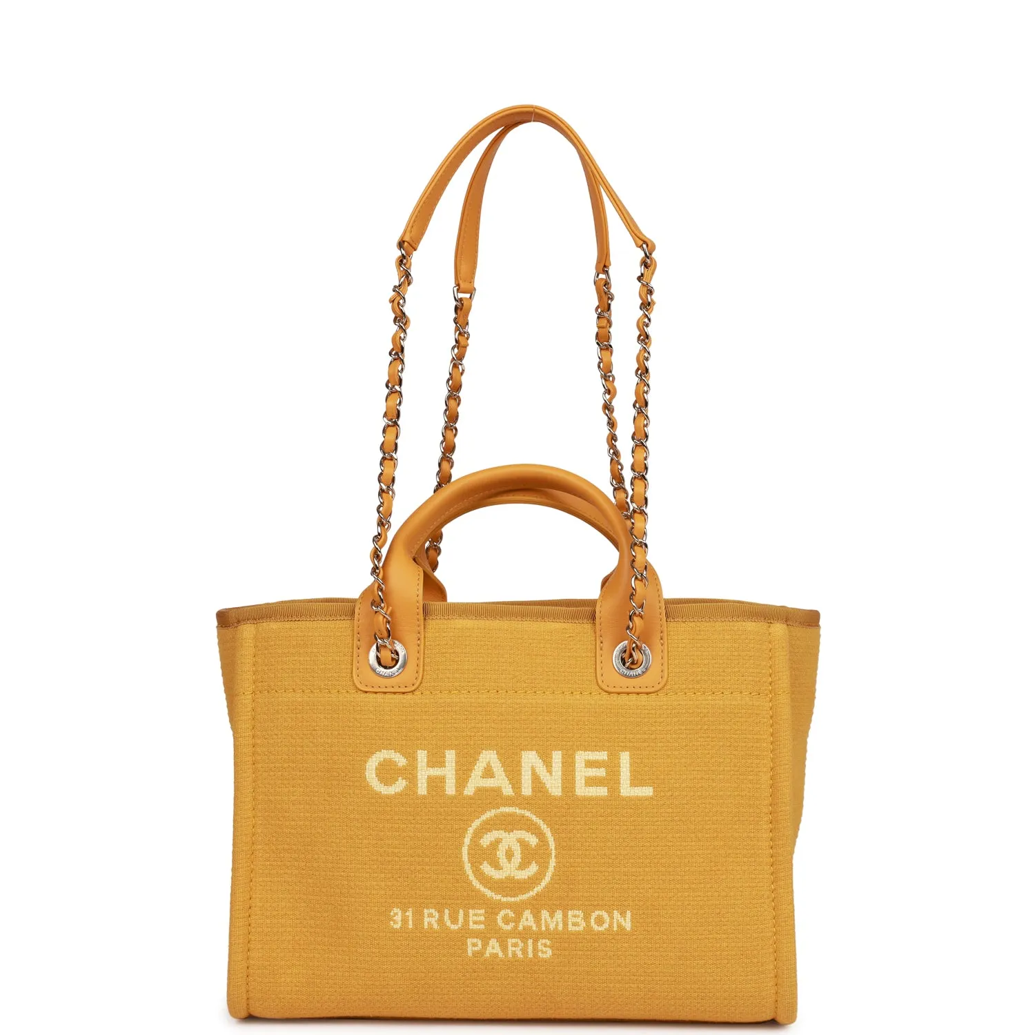 Chanel Small Deauville Shopping Bag Dark Yellow Boucle Light Gold Hardware