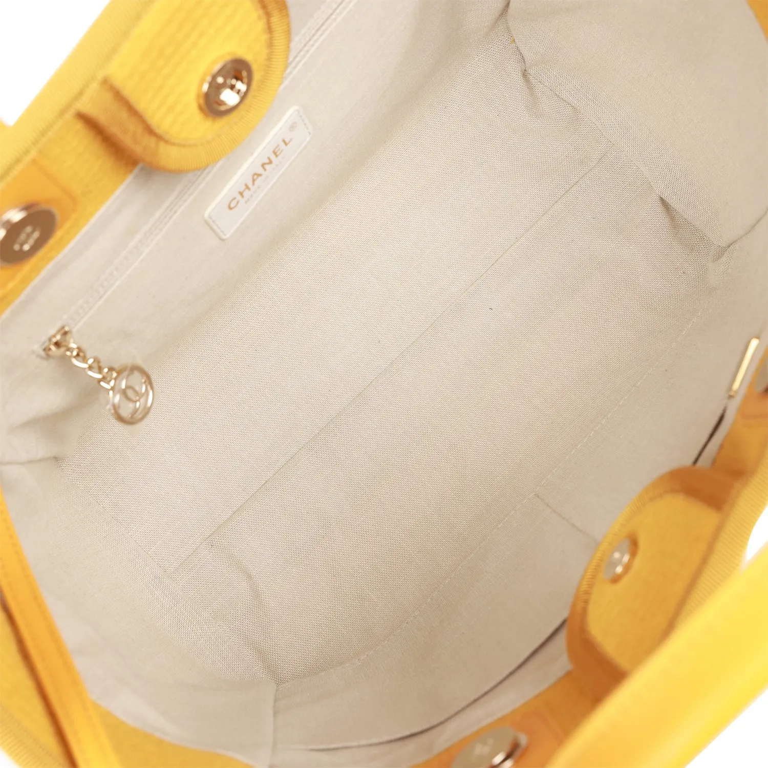 Chanel Small Deauville Shopping Bag Dark Yellow Boucle Light Gold Hardware