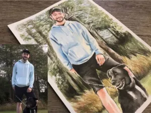 pet portrait painting with owner