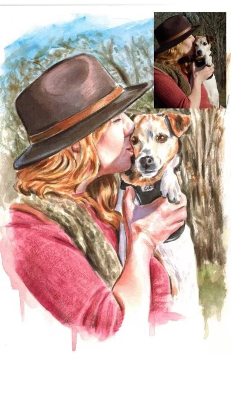 pet portrait painting with owner