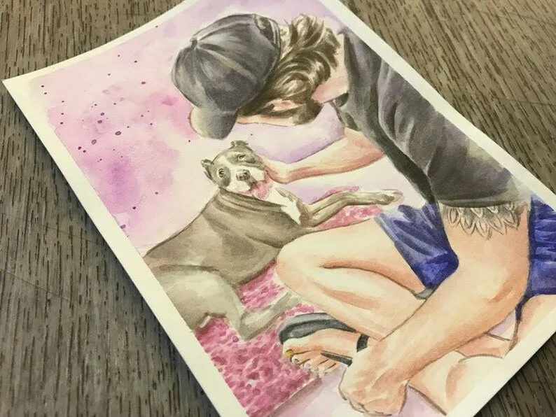 pet portrait painting with owner