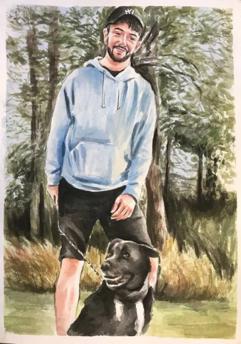 pet portrait painting with owner