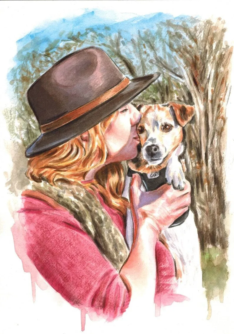 pet portrait painting with owner