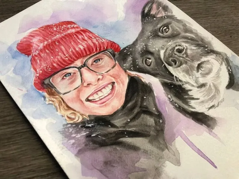 pet portrait painting with owner