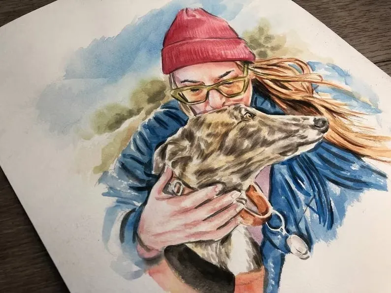 pet portrait painting with owner