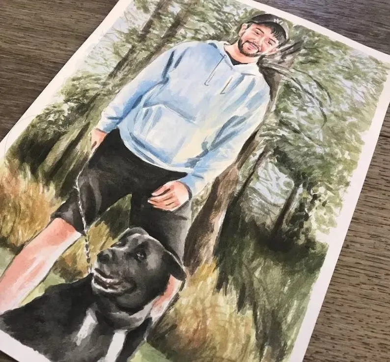 pet portrait painting with owner