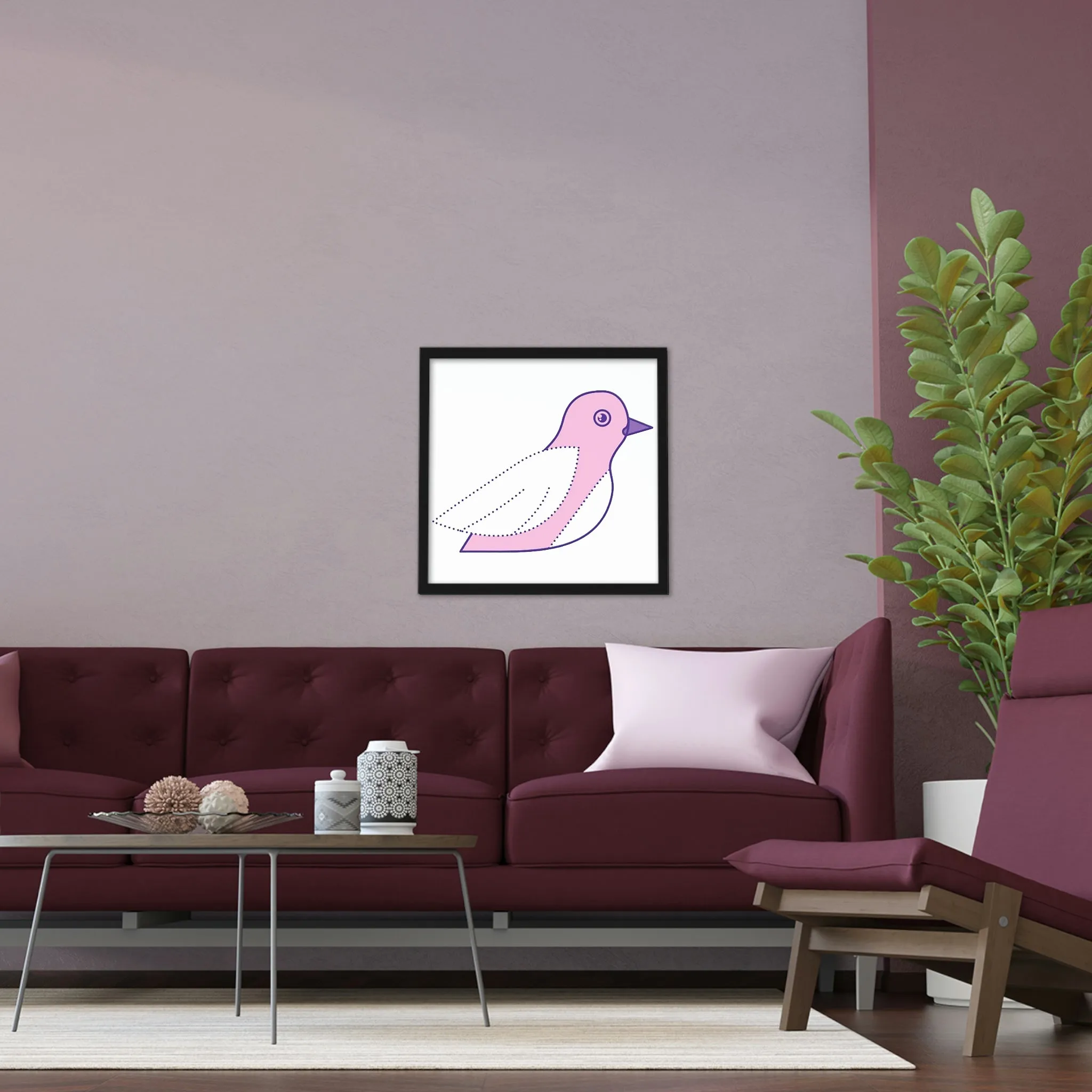 Pink and Purple Bird Framed Poster